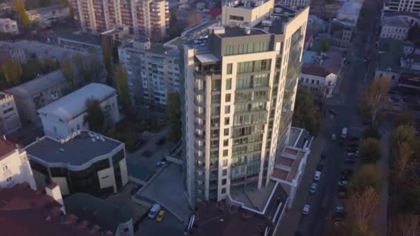 Letecké Záběry Letu Drone Krásný Pohled Panoráma Sklo Business Centrum — Stock video