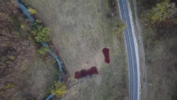 Charakter Lot Nad Autostrady Pobliżu Lasu Skrzyżowanie Pobliżu Kolejowego Wysokości — Wideo stockowe