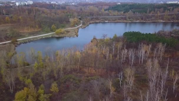 Vuelo Sobre Lago Bosque Otoño — Vídeos de Stock