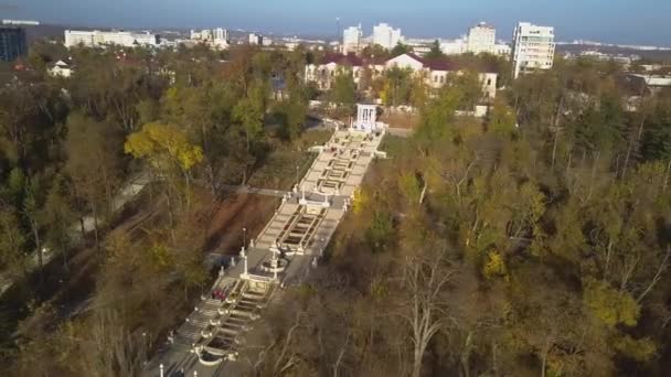 Aerial View City Park People Walking Sidewalks Kishinev Moldova Autumn — Stock Video