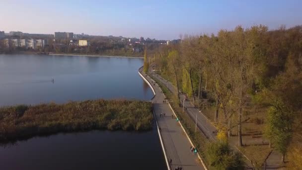 Aerial View Beautiful Park Lake Aerial View Park Kishinev Flight — Stock Video