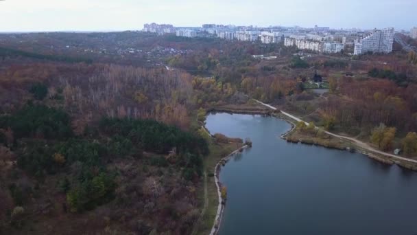 survol du lac et de la forêt à l'automne 