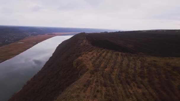 Drone Flight Blue River Agricultural Lands Dniester River Moldova Republic — Stock Video