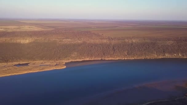 Modrá Řeka Vodní Hladiny Letecký Pohled Dron Řeky Dněstr Republika — Stock video