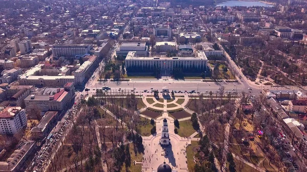 Aerial view of drone flying over city — Stock Photo, Image