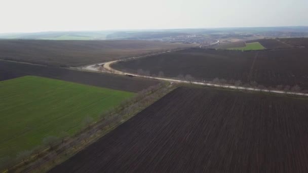 フィールドおよび農業区画の鳥瞰図 モルドバ共和国 航空写真ビュー — ストック動画