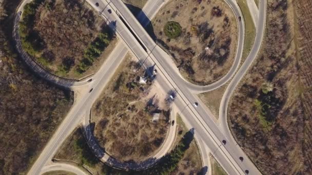 Airial Top View Interchange Road Junction Traffic Drone Ditembak Terbang — Stok Video