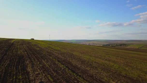 Sunset Light Cultivating Field Spring Moldova Republic — Stock Video
