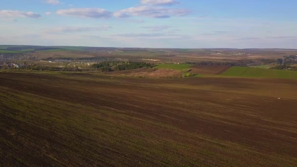 Solnedgång Ljus Över Odla Fält Våren Moldavien Republiken — Stockvideo