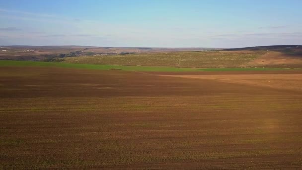 Sunset Light Cultivating Field Spring Moldova Republic — Stock Video