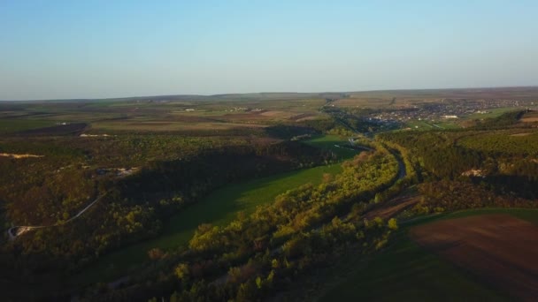 Naturaleza Vuelo Sobre Carretera Cerca Del Bosque Primavera — Vídeos de Stock