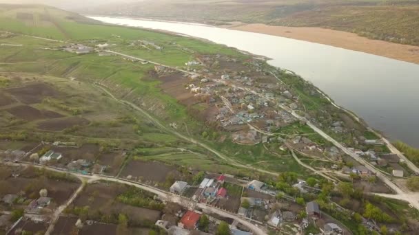 Ариал Вид Реку Маленькую Деревню Река Днестр Республики Молдова — стоковое видео
