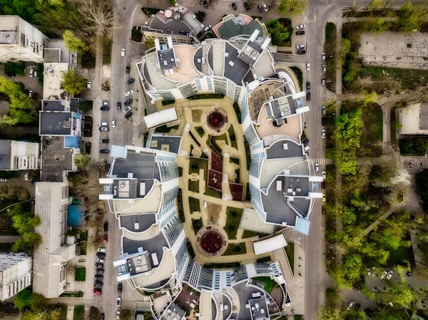 Top View of Building in a City. City with development buildings, transportation, energy power infrastructure.Financial and business center.