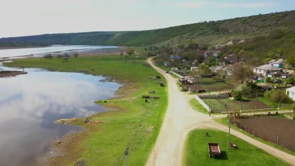 Nehir Küçük Köy Manzaralı Moldova Cumhuriyeti Dniester Nehri — Stok video