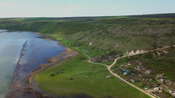 Vista Ariale Sul Fiume Piccolo Villaggio Fiume Dniester Della Repubblica — Video Stock