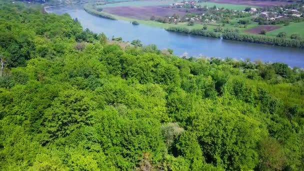 Flyg Över Floden Och Skogen Våren Floden Dniester Republiken Moldavien — Stockvideo