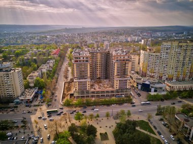 Kishinev şehrinin havadan drone görünümü