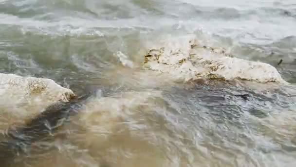 Water River Bakgrund Närbild Slät Flodvatten Ytan Glänsande Flodvatten Ytan — Stockvideo