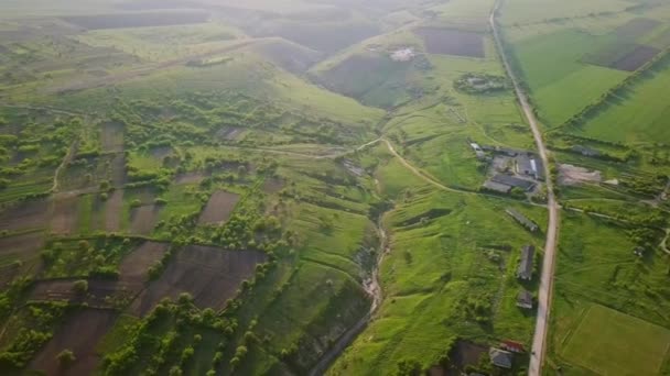 Luz Nascer Sol Voo Sobre Campo Cultivo Primavera República Moldávia — Vídeo de Stock