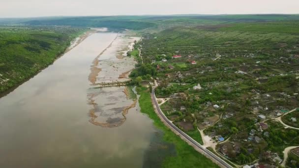 Vista Ariale Sul Fiume Piccolo Villaggio Fiume Dniester Della Repubblica — Video Stock