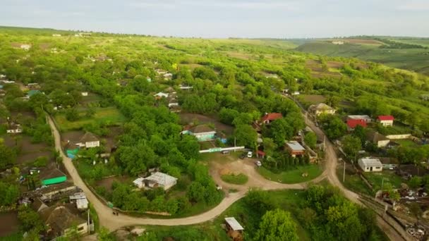 Sorvolando Piccolo Villaggio Tramonto Villaggio Europeo Repubblica Moldova — Video Stock