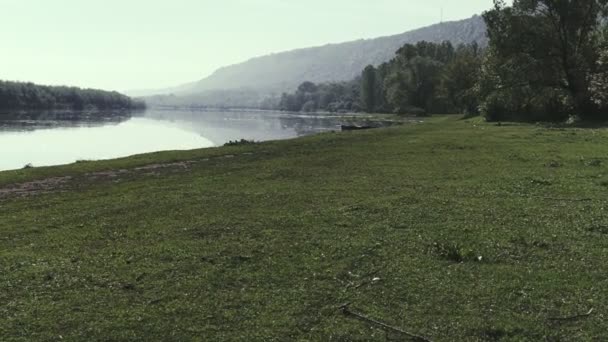 Zomer Landschap Met Rivier Dniester Rivier Moldavië Steadicam Schot — Stockvideo