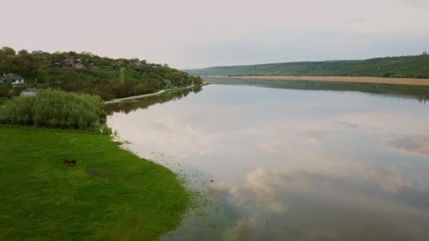 Flight Över Floden Aat Våren Republiken Moldaviens Dniesterflod — Stockvideo