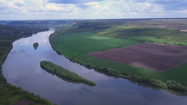 Arial Pohled Řeku Malou Vesnici Dněsterová Řeka Moldavské Republiky — Stock video