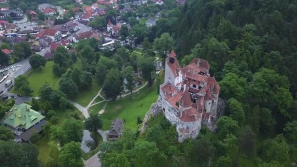 Vista Panorâmica Aérea Castelo Bran Medieval Castelo Drácula Brasov Transilvânia — Vídeo de Stock