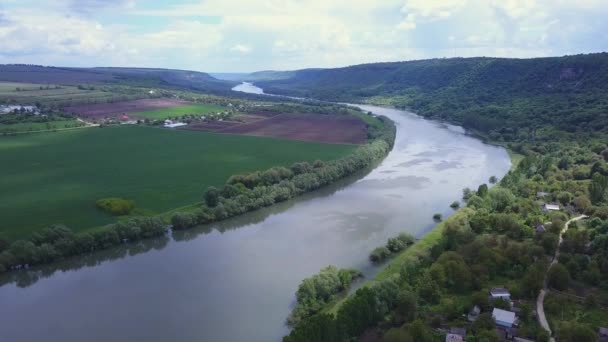 Nehir Küçük Köy Manzaralı Moldova Cumhuriyeti Dniester Nehri — Stok video