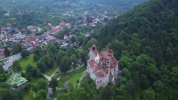 Vista Panorâmica Aérea Castelo Bran Medieval Castelo Drácula Brasov Transilvânia — Vídeo de Stock