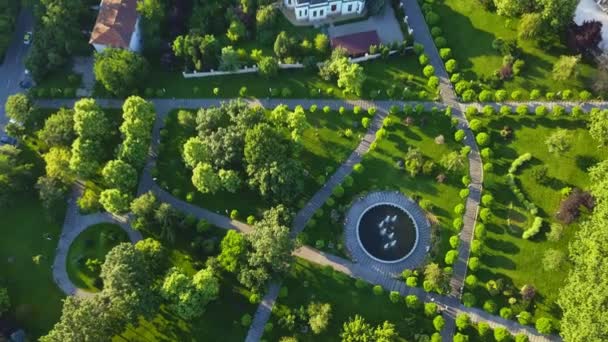 Fliegende Drohne Über Park Zentraler Stadtpark Slatina Rumänien — Stockvideo