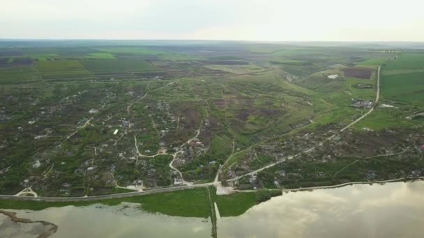 Arieel Uitzicht Rivier Het Kleine Dorpje Dnjestr Rivier Van Moldavië — Stockvideo