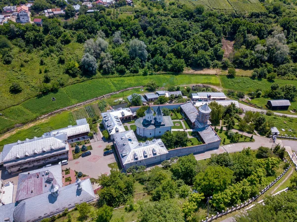 Aerial view of the Orthodox Christian monastery in the city of Slatina, Romania. Clocochiov monastry. — Stock Photo, Image