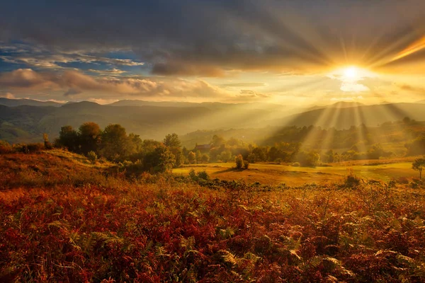 Pôr-do-sol mágico nas montanhas carpáticas. Paisagem natural outono . — Fotografia de Stock