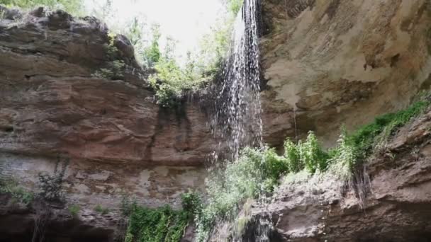 Derin Bir Ormanda Küçük Bir Şelale Yakın Ses Ile — Stok video