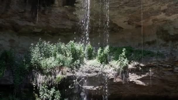 在深森林中的小瀑布的特写 慢动作 — 图库视频影像