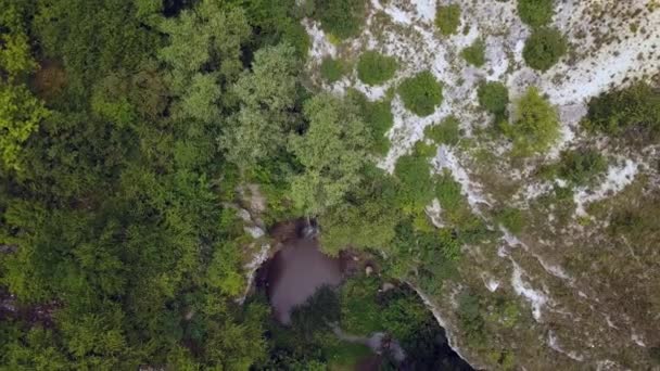 Vlucht Kleine Waterval Het Groene Bos Gefilmd Met Drone 30Fps — Stockvideo