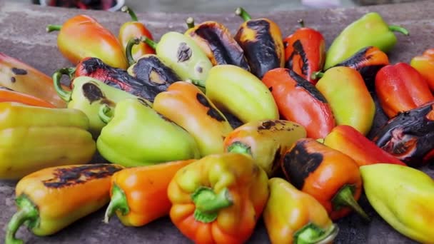 Roasted Peppers Grill Close — Stock Video