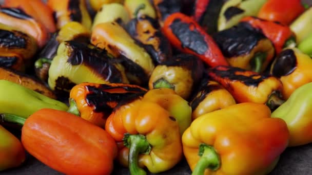 Roasted Peppers Grill Close — Stock Video