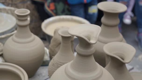 Workshop Molding Clay Potter Wheel Dirty Hands Clay Making Ceramic — Stock Video