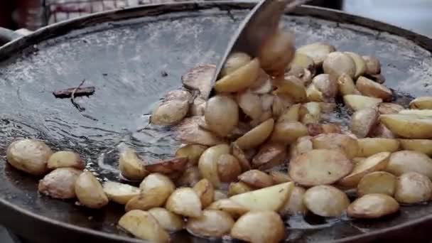 Primo Piano Patate Fritte Fatte Casa Cucinare Patate Fritte Condizioni — Video Stock