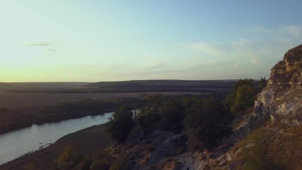 Flyg Över Vid Solnedgången Hösten Moldavien Republiken Molovata Floden Dniester — Stockvideo