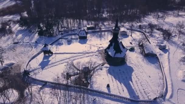Верхній Вигляд Старої Дерев Яної Церкви Кишиневі Республіка Молдова Зимовий — стокове відео