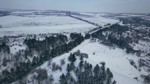 Воздух Вид Сверху Беспилотника Шоссе Зимнюю Погоду — стоковое видео