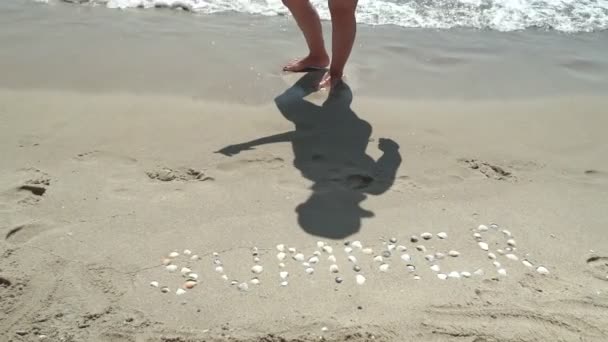 Tropical Beach Beautiful Scene Woman Walking Ocean Beach Sunset Inglês — Vídeo de Stock