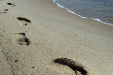 bir kişinin bir plajda ıslak kum Footprints