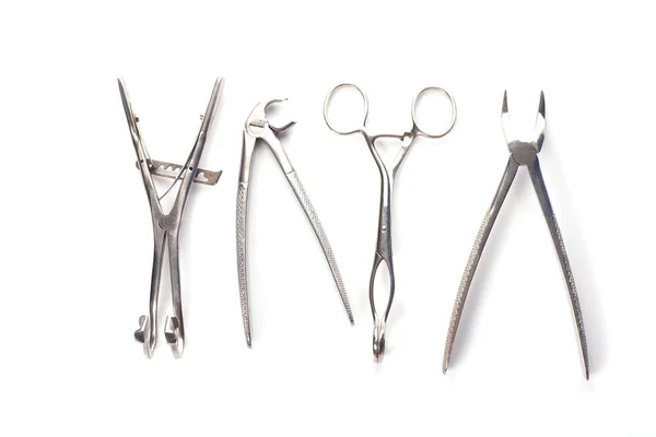 Row Various Dental Tools Isolated White — Stock Photo, Image