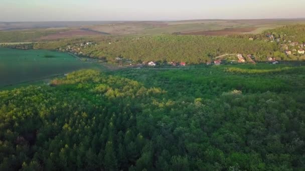 Luchtfoto View Stad Land Sunshine Klein Dorp Bosbouw — Stockvideo