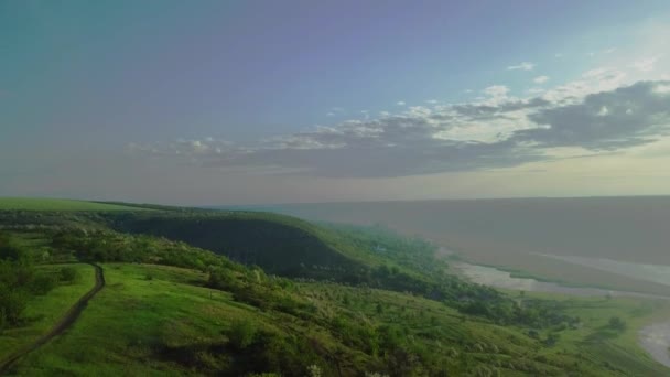 Flight Drone Dniester River Sunrise Moldova Republic Beatiful Sunrise River — Stock Video